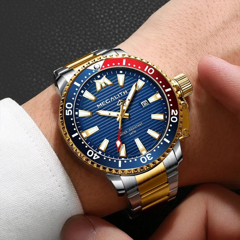 Reloj Hombre 2020 мегалитическая спортивные световые водонепроницаемые кварцевые часы мужские полностью стальные военные дайвинг с календарем для