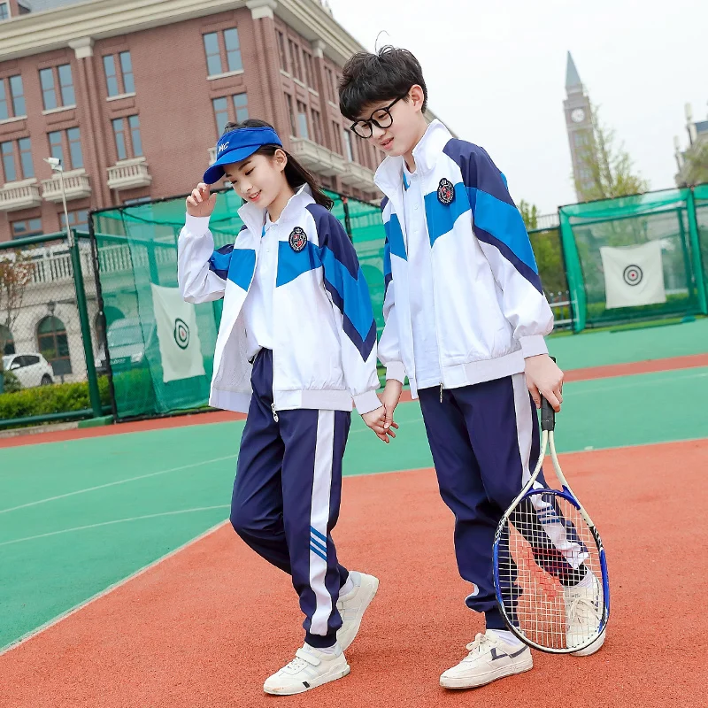 2023 summer new student school uniform set with custom embroidered logo long sleeves children uniforms