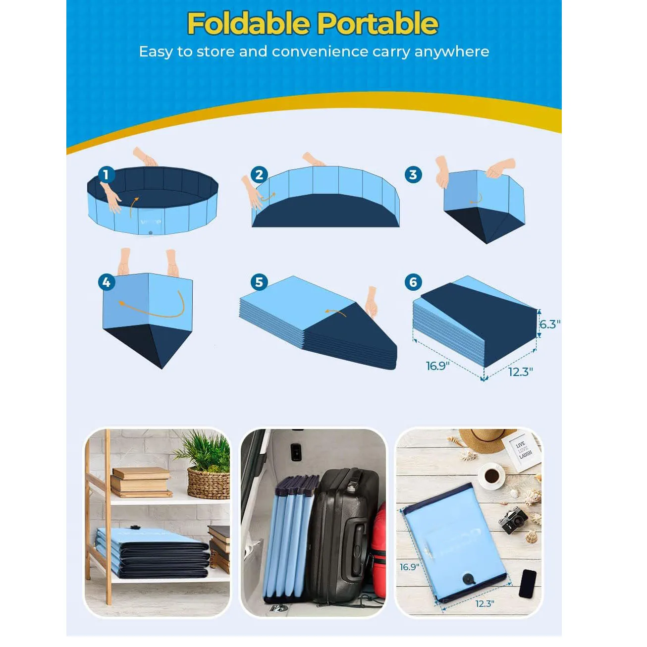 Jumbo Foldable Dog Pool, Hard Plastic Shell Portable Swimming Pool for Dogs Cats and Kids Pet Puppy Bathing Tub Collapsible Kidd