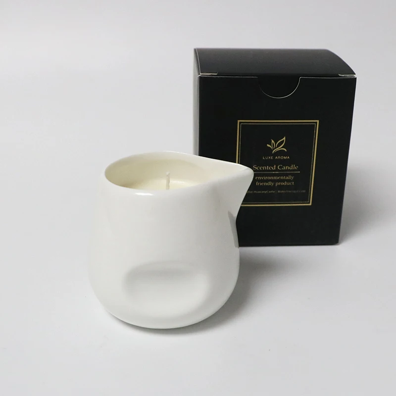 Creative Dropship In Stock White Ceramic Candle Jar With Spout Wick Massage Essential Oil Scented Candle SPA Massage Candle