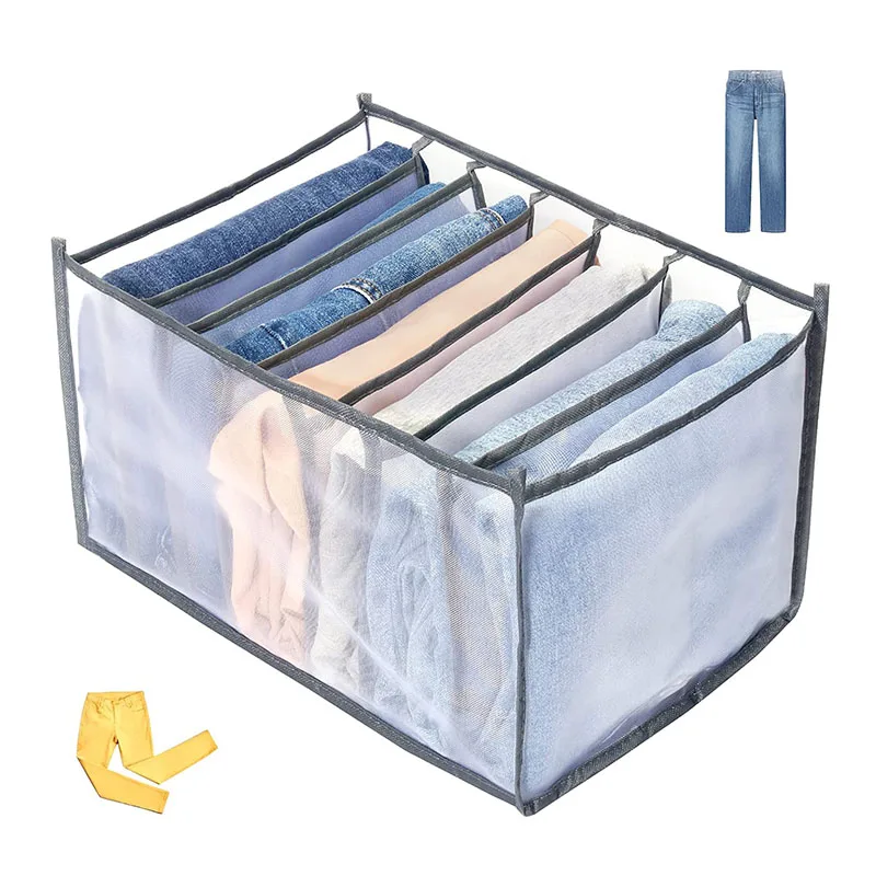 Factory Sell Large 7 Grid Collapsible Wardrobe Storage Nylon Mesh Jean Clothes Organizer For Underwear Cloth