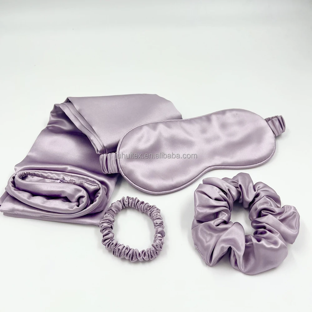 Luxury Gift Custom Embroidery Logo Gift Set Silk PIllow Case 100% Mulberry Silk Scrunchie,Eye Mask and Silk Pillowcase