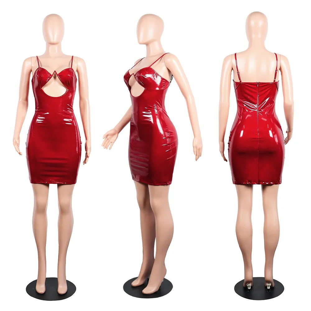 MOQ 1PC FC-K8668 Fashion New Design Women Mini Bodycon Dress Open Front V Neck Spaghetti Strap Dress Club Wear Sexy