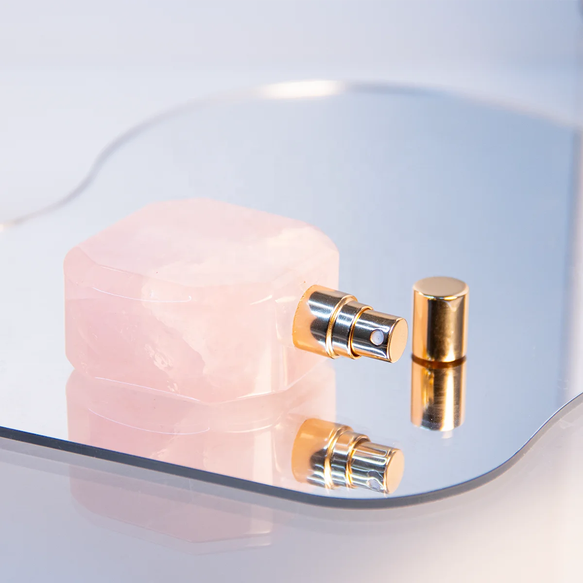 Empty Spray Beautiful Perfume Bottle 5ml Natural Luxury Rose Quartz Pink Crystal Spray Perfume Refillable Bottles with Box