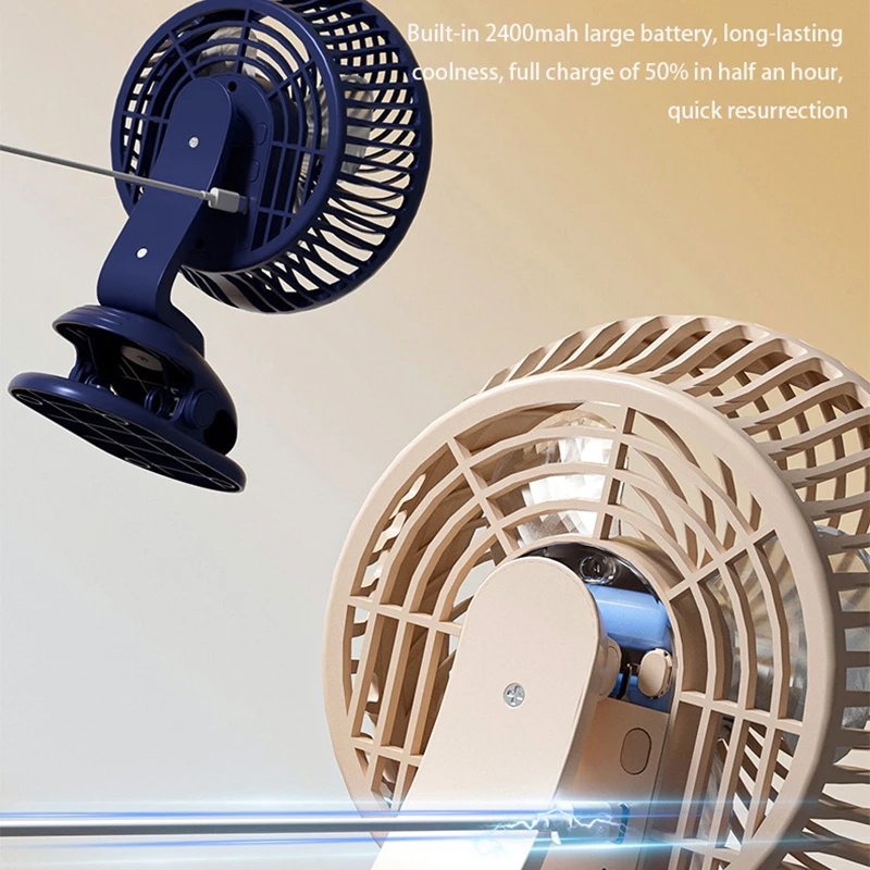 Remote control Portable Mini Fan Type-c Rechargeable 2400mah Desk Travel Stand Hung Fan Cooling Desktop digital display Clip Fan