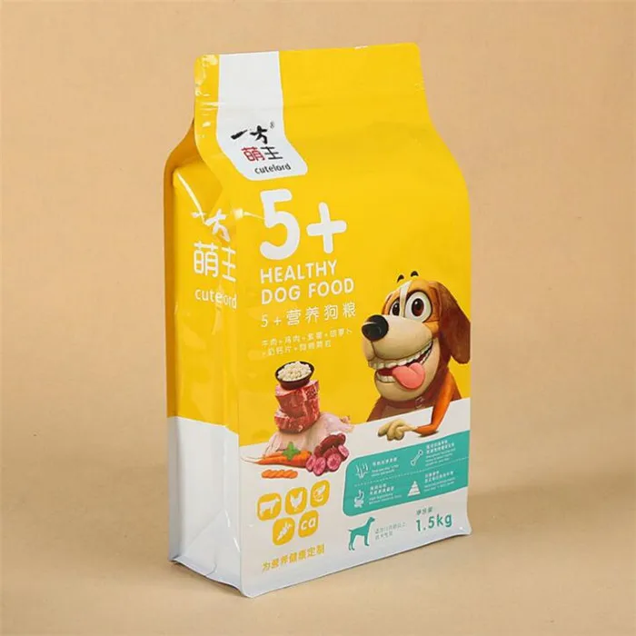 Digital Printing Heat Seal 5kg 10kg 15KG Flat Bottom Resealable Side Gusset Dog Pet Food Packaging Stand Up Pouch Bag