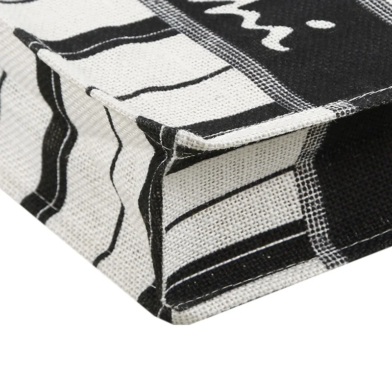 Laminated customized striped printed burlap jute fabric women shopping tote bags