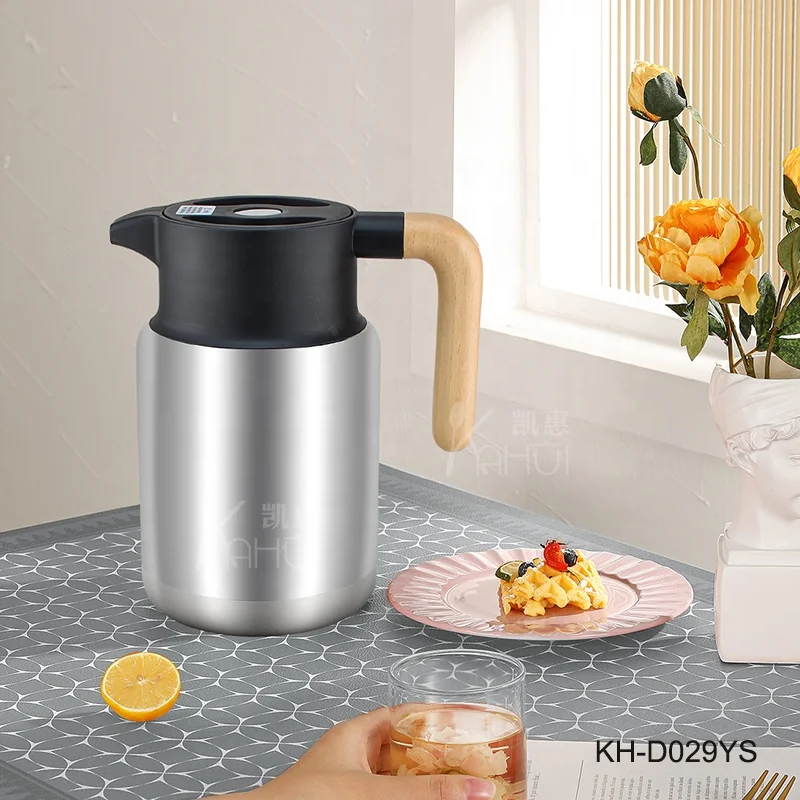 1 Piece Retail Double Wall Thermos 304 Stainless Steel Thermal Kettle Vacuum Tea Coffee Pot With Wooden Handle For Home