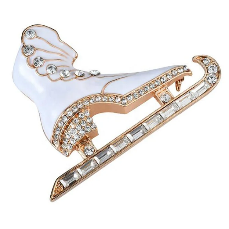 GuangZhou Custom Jewelry  ChrIstmas Elegant white skates skating dance shoes Christmas For Gift rhinestone brooch pin