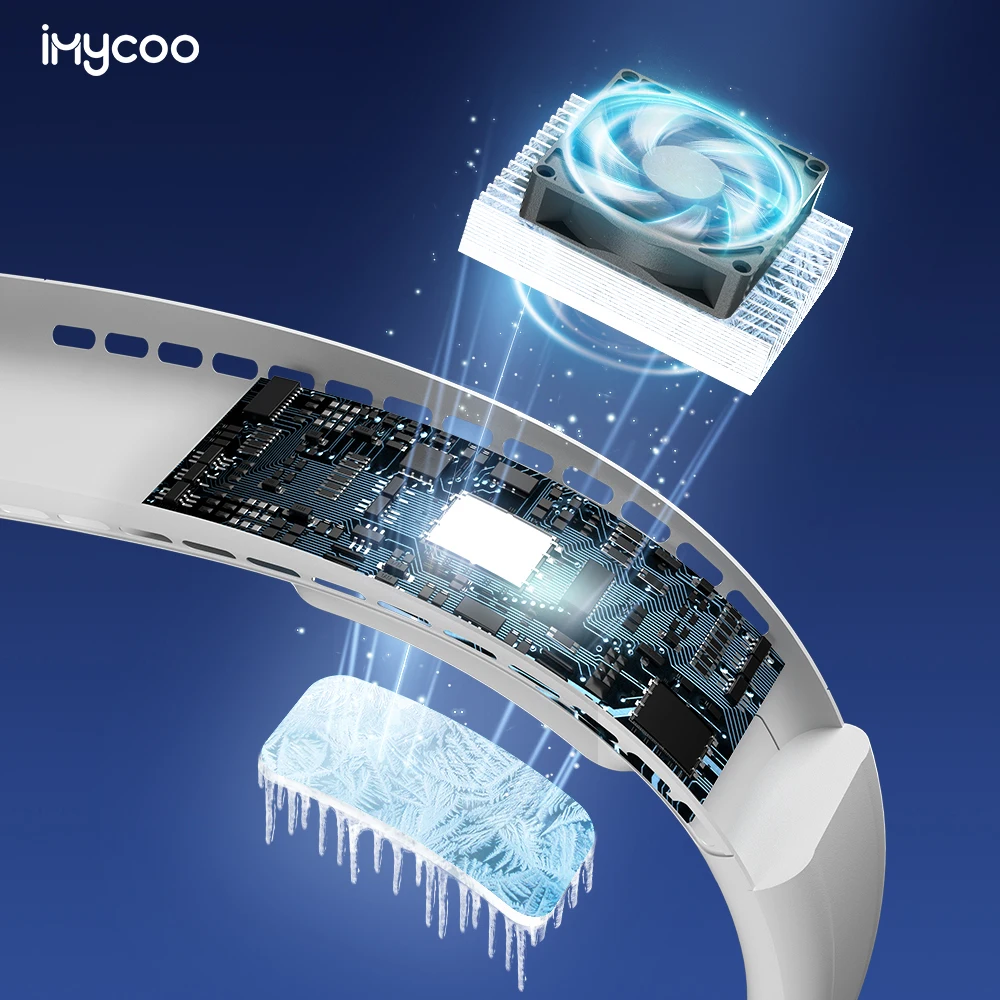 IMYCOO New Arrivals 4000mAh Portable Semiconductor Neck Fan Rechargeable Hand Free Bladeless Cooling Hanging Neck Fan
