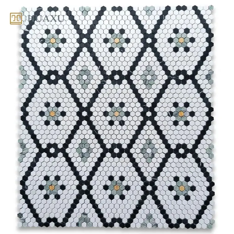 Huaxu Natural Green Marble Easy Installation Honeycomb Pattern Premium Quality Sheet Look Wall Mosaic Tiles