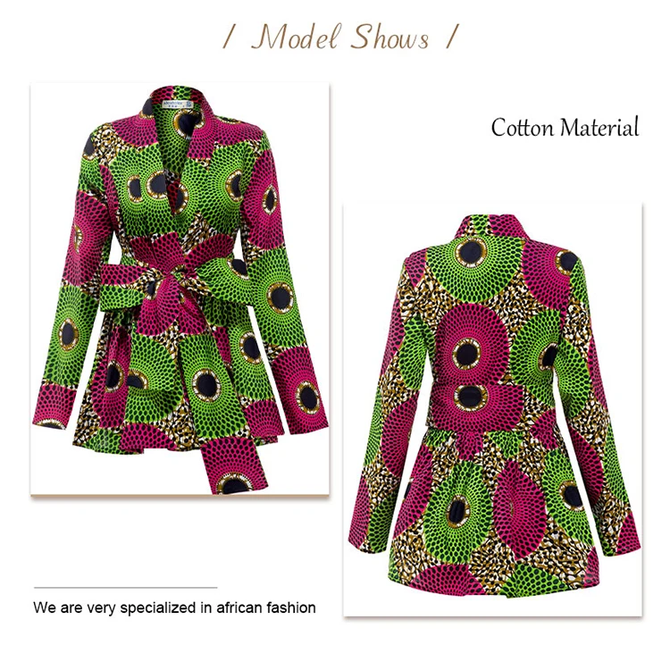 Top Selling African Style Shirts Kitenge Design Women Tops with Sash Blouses & Tops Casual Printed Spring OEM Service Plus Size