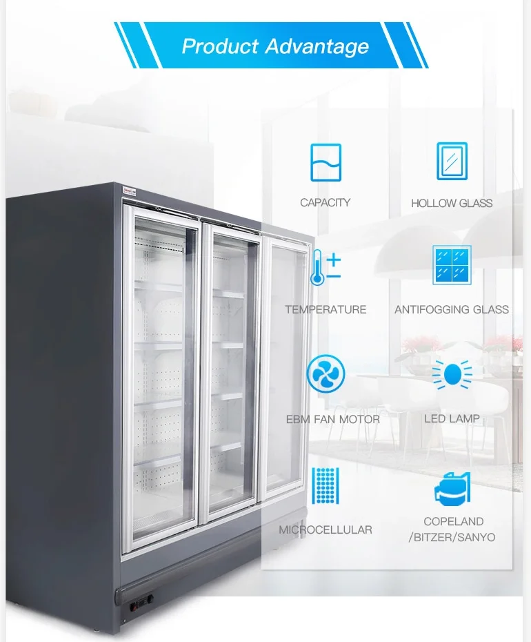  Wholesale factory supply grocery store freezer chiller vertical showcase