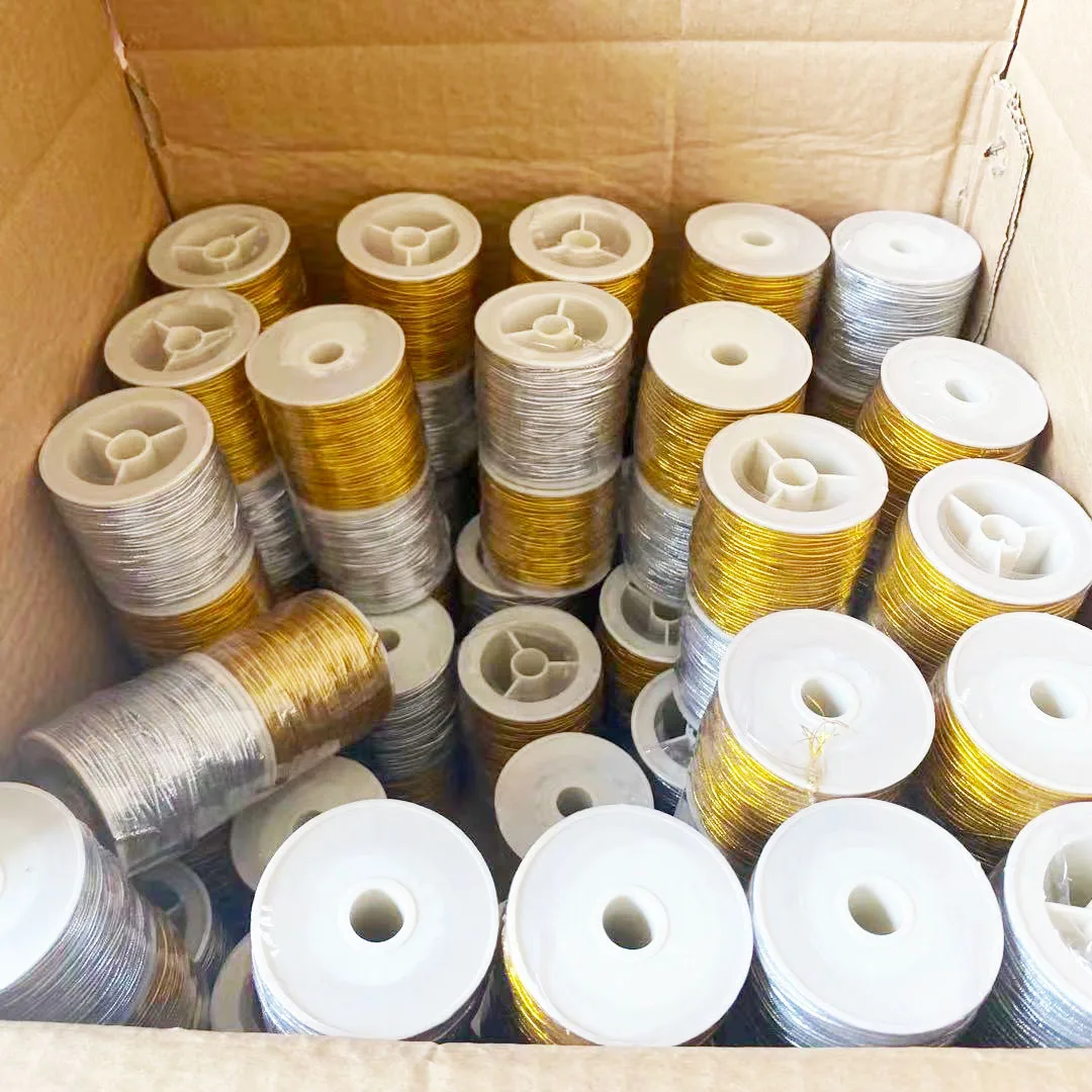 Wholesale DIY narrow macrame gold and silver metalli elastic cord decorative rope braiding