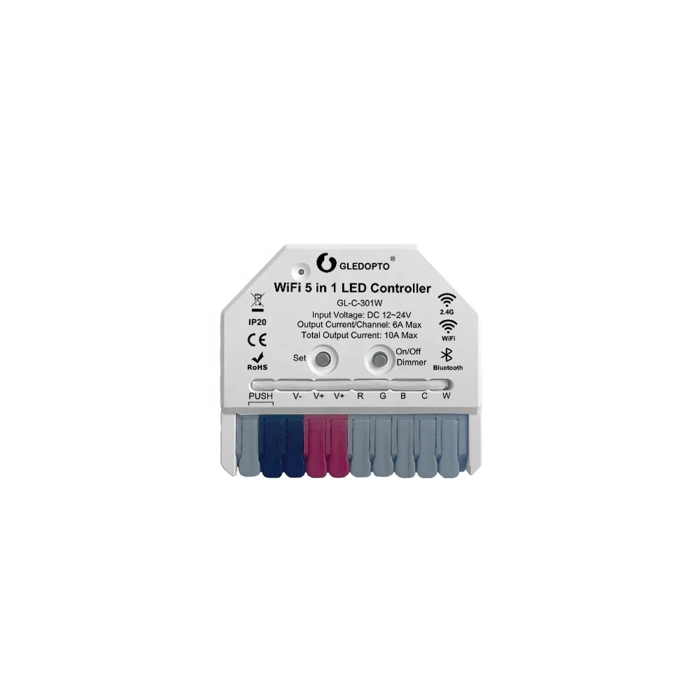 2024 Gledopto Ultra MINI LED controller WIFI/Bluetooth/2.4G RF Only switch can control/Push switch 10A Max Super compatibility