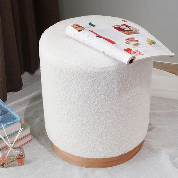 2024 new fashion home furniture velvet round shape foot stool ottoman pouf with wooden legs