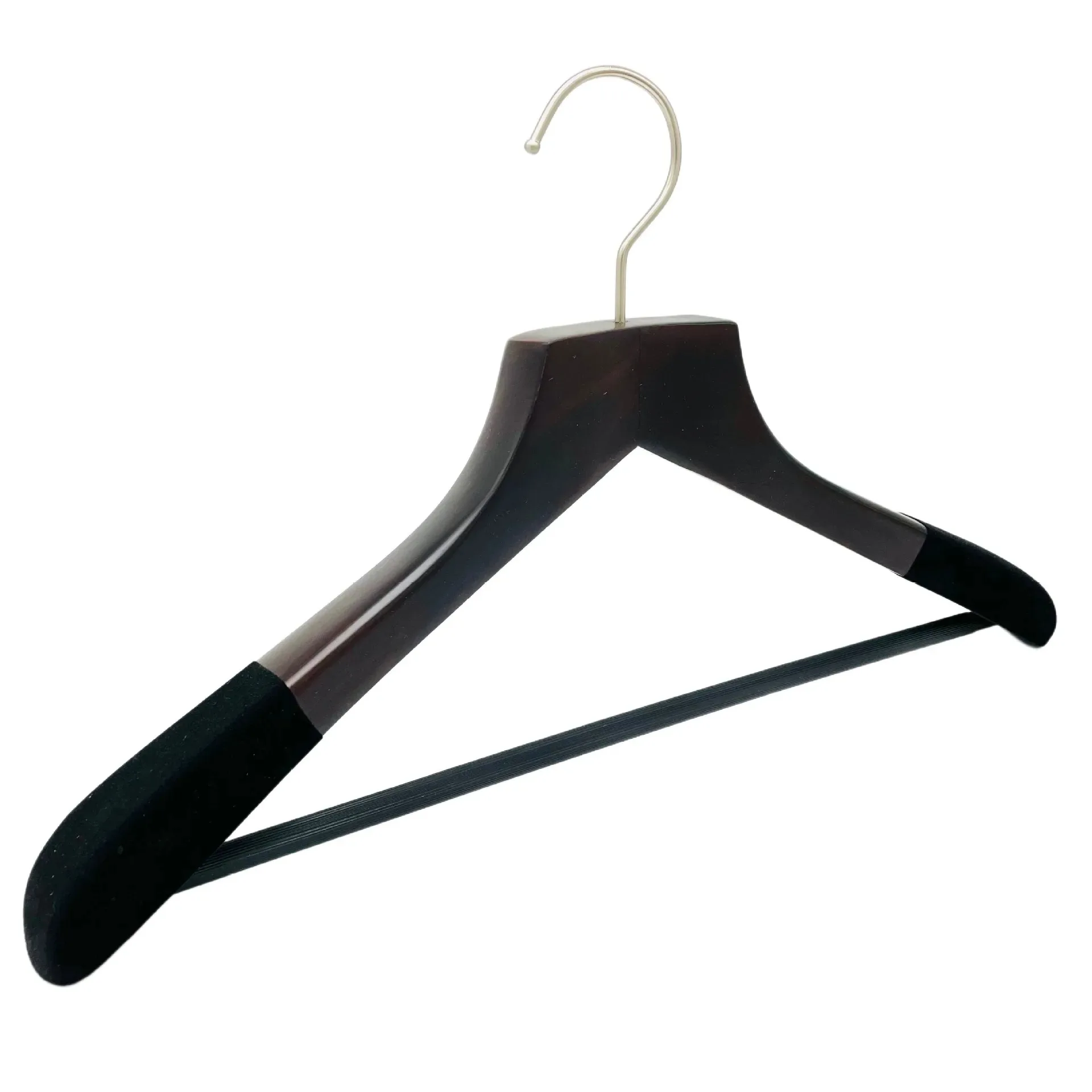 wholesale Manufactory Hook Type Velvet black Hanger Boutique Wooden Hangers With Clips