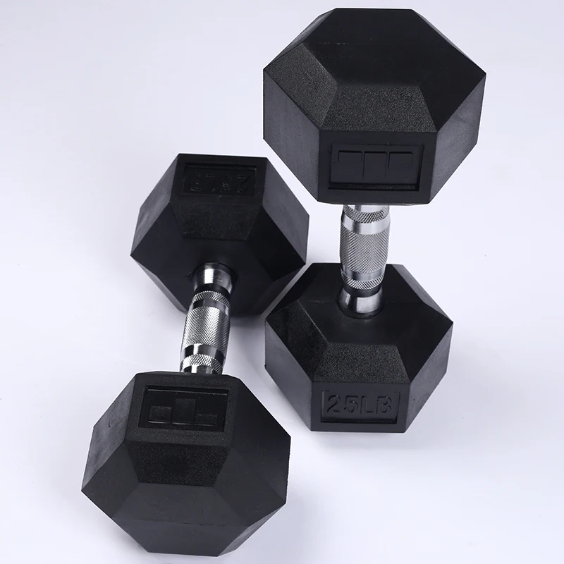 Free Weight Gym Mancuernas equipment 10 kg 40kg 50kg black rubber coated hexagonal dumbbell for power training