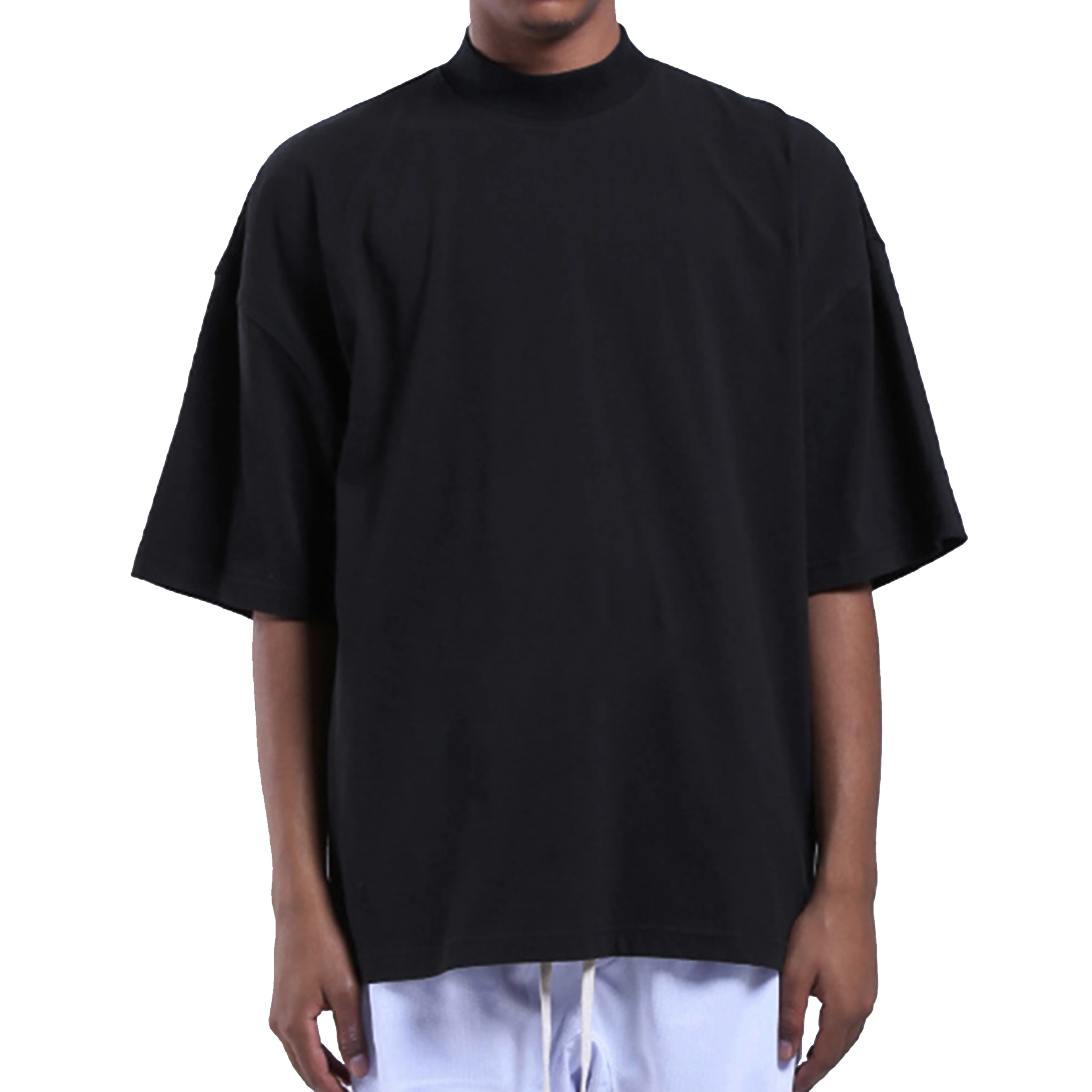 Heavy Weight Custom Printing Logo T shirts Oversize Mens Private Label Boxy Blank Ribbed Mock Neck Tee Shirts