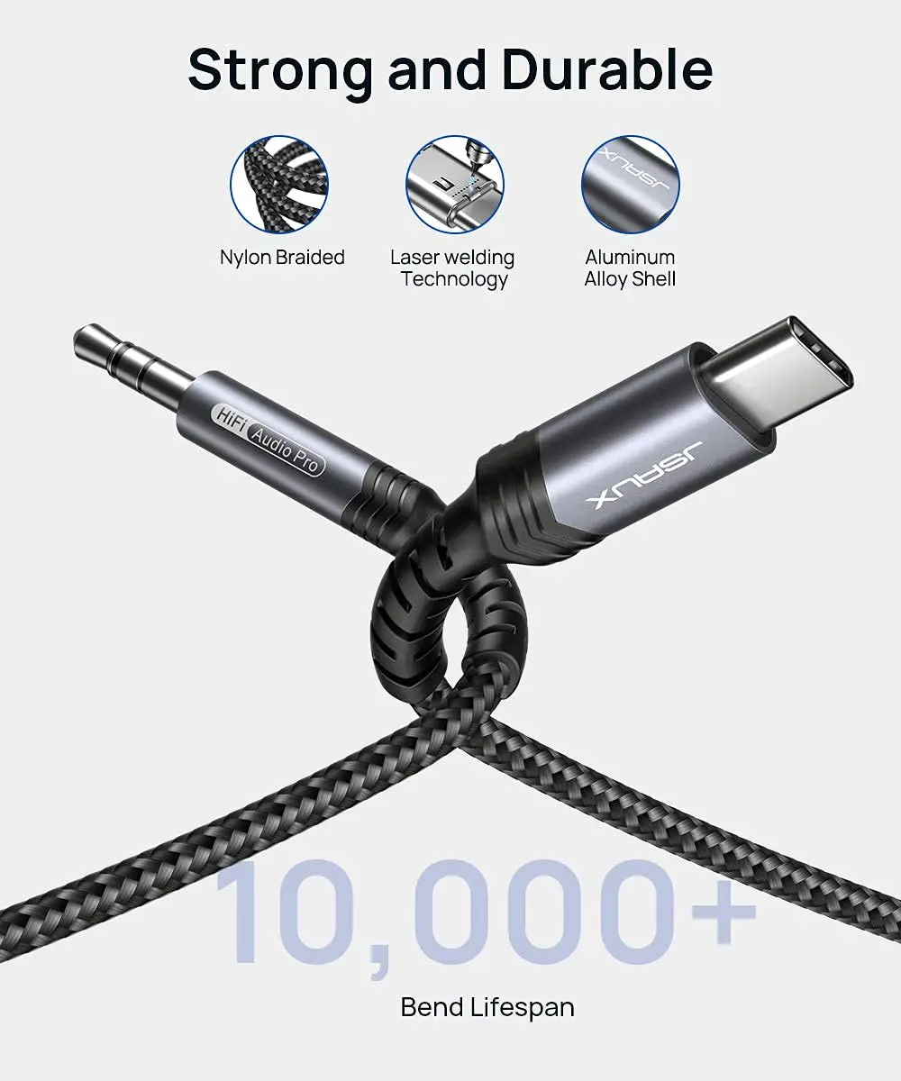 JSAUX USB C to 3.5mm Audio Aux Jack Cable Headphone Stereo Cord Car Compatible Cable for iPad Pro