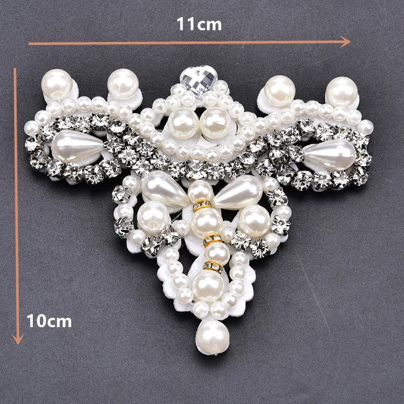 Fashion Sew on Pearl Motifs Patch Shoes Flower Buckle DIY Pattern Lace Applique for Wedding Hairpin Turban
