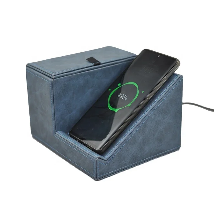 
10W Wireless charging station and power station with Tissue Box PU Leather desktop organizer 