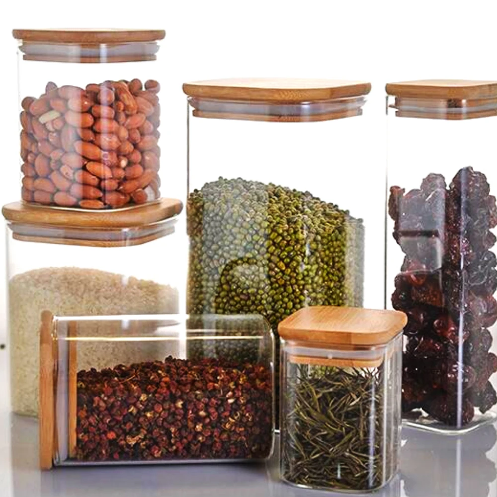 cute storage jars / square hermetic storage jar / large glass storage
