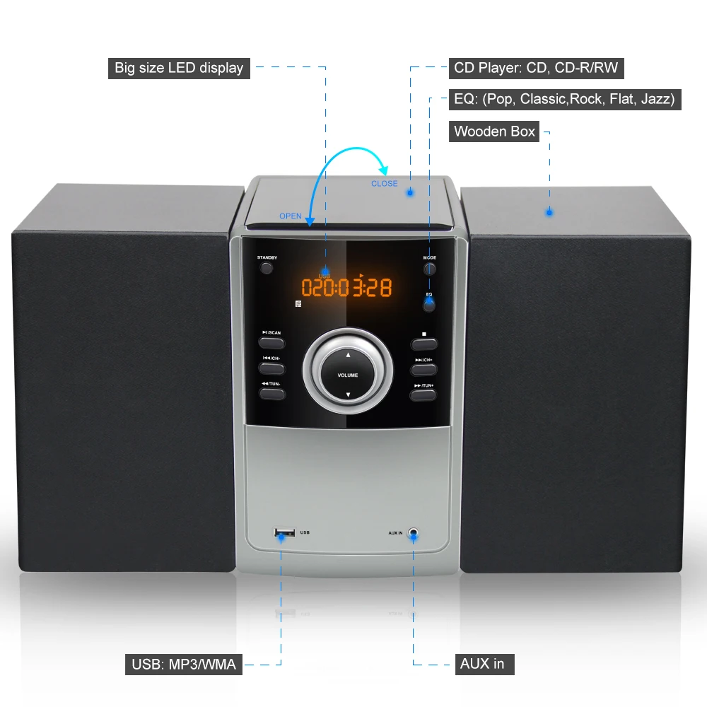 Home Theater Mini Amplifier and Bookshelf Speaker Pair Compact Hi-Fi Stereo System with CD/FM