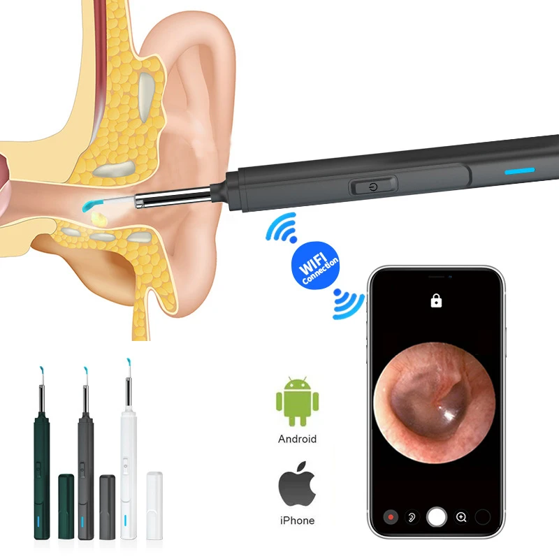 Ear Wax Removal Tool Waterproof Ear Wax Cleaner Remover with Otoscope Camera Wifi Wireless Light Endoscope Electric Cleaning