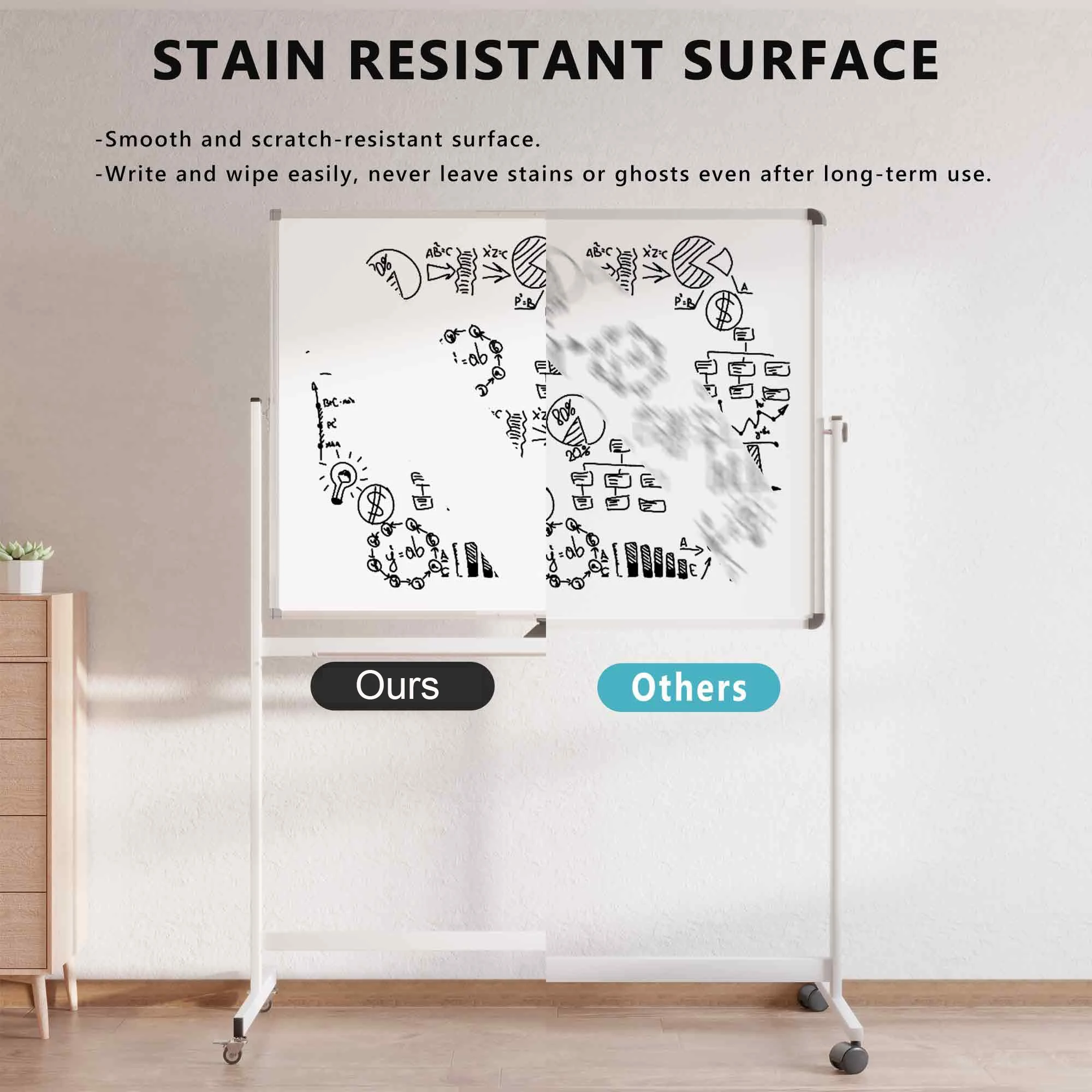 Large Rolling Whiteboard on Wheels Double-Sided Mobile White Board with Stand Portable Standing Magnetic Dry Erase Board Easel