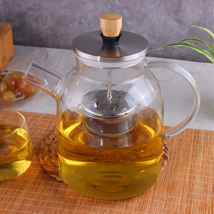 2021 Amazon hot sell glass tea pot with tea infuser high borosilicate glass tea maker wholesale 1000ml