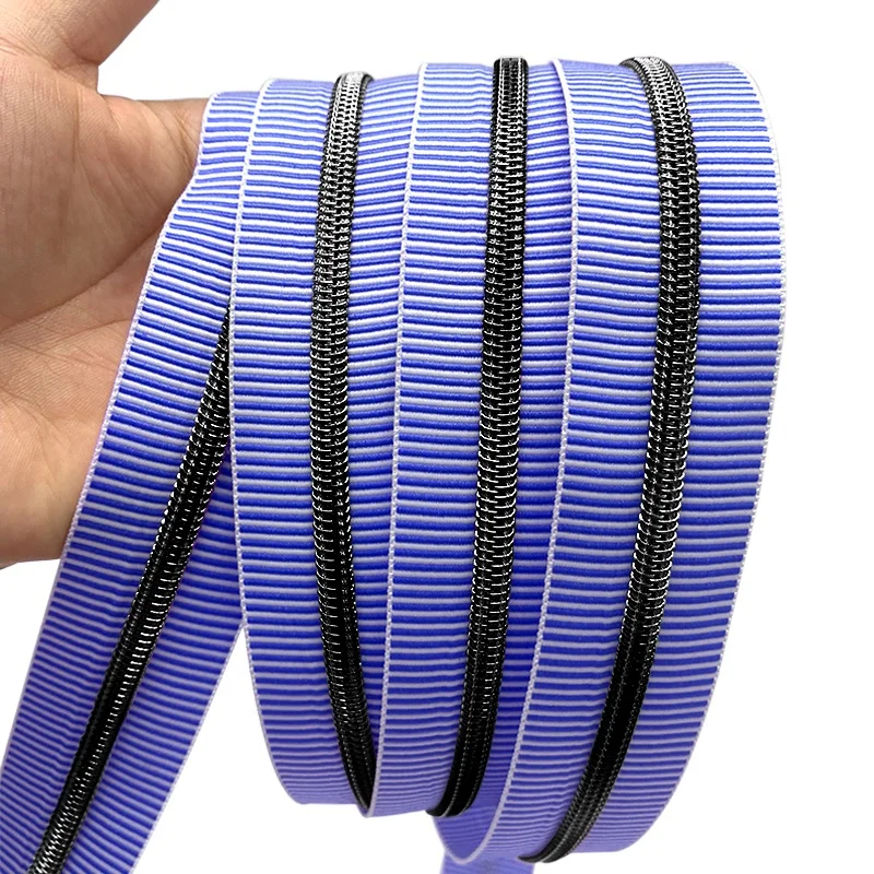 Decorative Stripe Nylon Zipper Tape Custom Color Jacquard #5 Zipper Tape #3 Sew Bag Zipper Coil