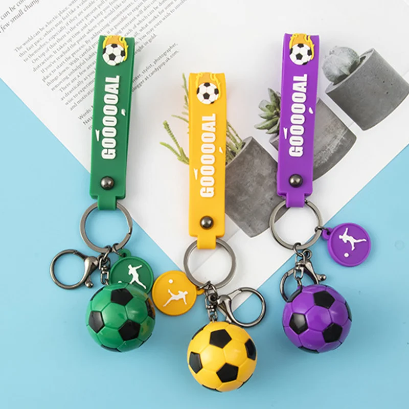 Custom Soccer Pendant Key Chain Souvenirs Gifts Wrist Strap Keychain Pvc Football Metal Private Label Keyrings