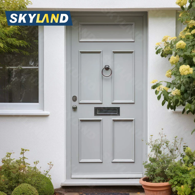 Skyland Modern Exterior Main Gate Door Solid Wood Entry Security with Steel & Stainless Steel for Main Entrance