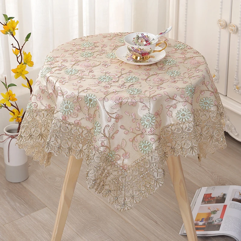 Universal dustproof cover towel double-layer lace yarn embroidery household bedside table small round table square tablecloth