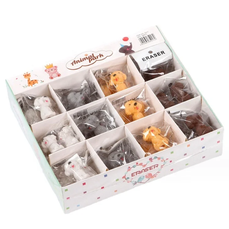 Cute 3d dog cartoon teddy pencil topper erasers customized stationery for kids and school supply