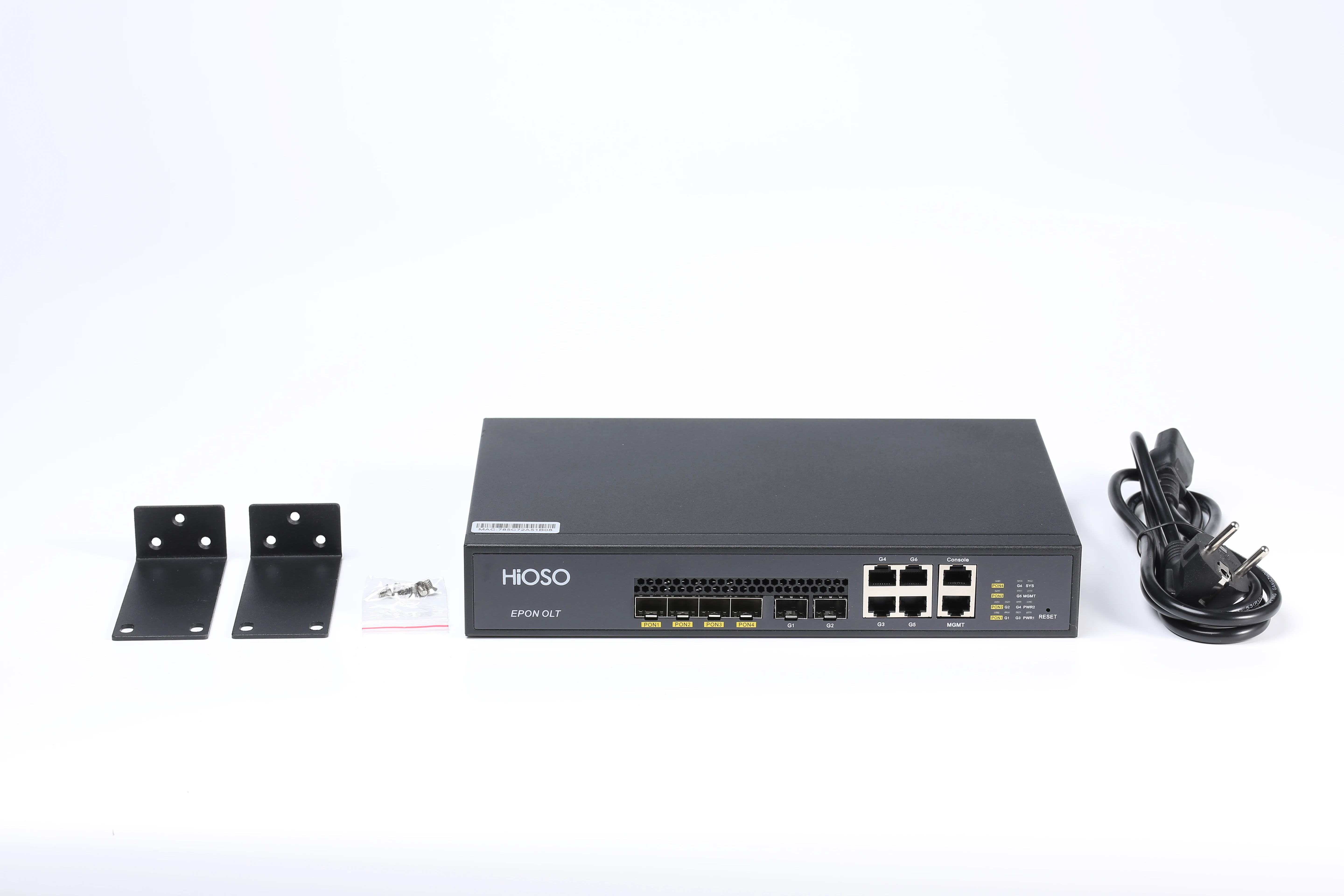HiOSO Mini Pizza Box EPON OLT 2 x 1000M SFP ports, 4 x 1000M LAN uplink ports 1AC+1DC power supply with 4 x px20+++ PON modules