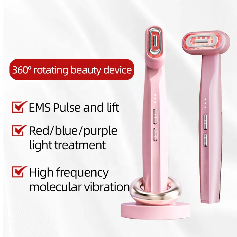 2024Skin Care Wand Portable Handheld 4 In 1 Facial Wand Led Red Light And Blue Therapy For Face Redlight Therapy Wand with base