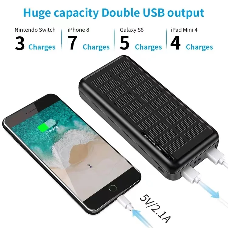 Portable 30000mah Capacity Polymer Lithium Battery Daul Usb Type-c Solar Power Bank Wth Eco Friendly Materias