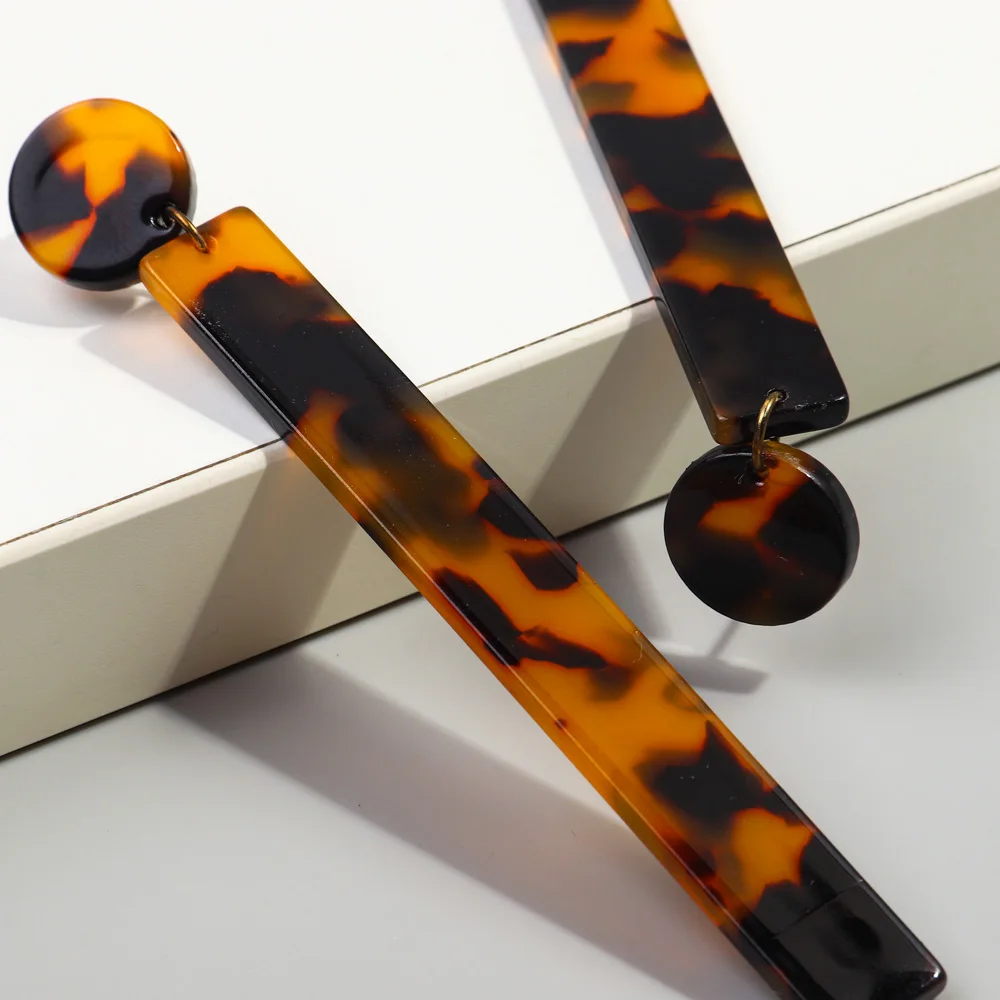 Vintage Temperament Gentle Women Jewelry Leopard Print Acetate Sheet Cut Simple Geometric Long Drop Earrings for Women