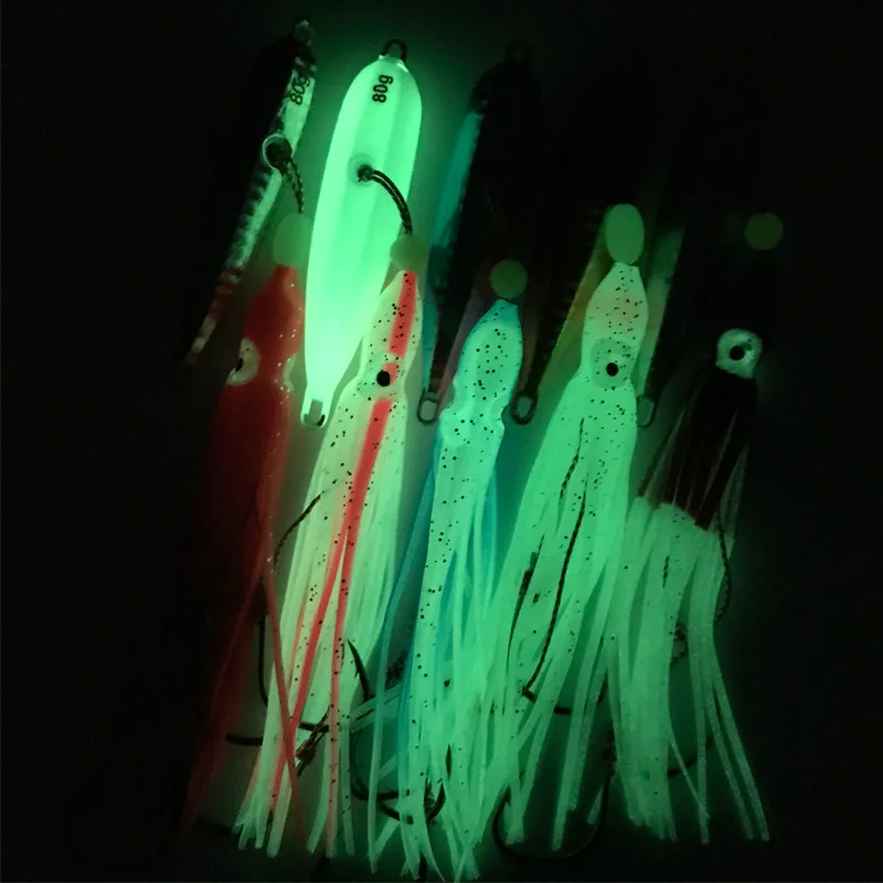 40g 60g 80g 100g 120g 150g 180g 200g Luminous Jigging Lures Deep Sea Fishing Bait Squid Octopus Skirt Hooks Slow Jig Lure