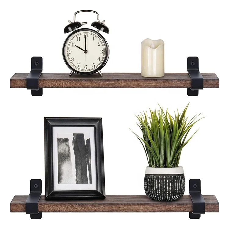 Set of 2 Wood Floating Shelves Wall Mounted Modern Farmhouse Shelf Decorative Storage Shelving with U Brackets