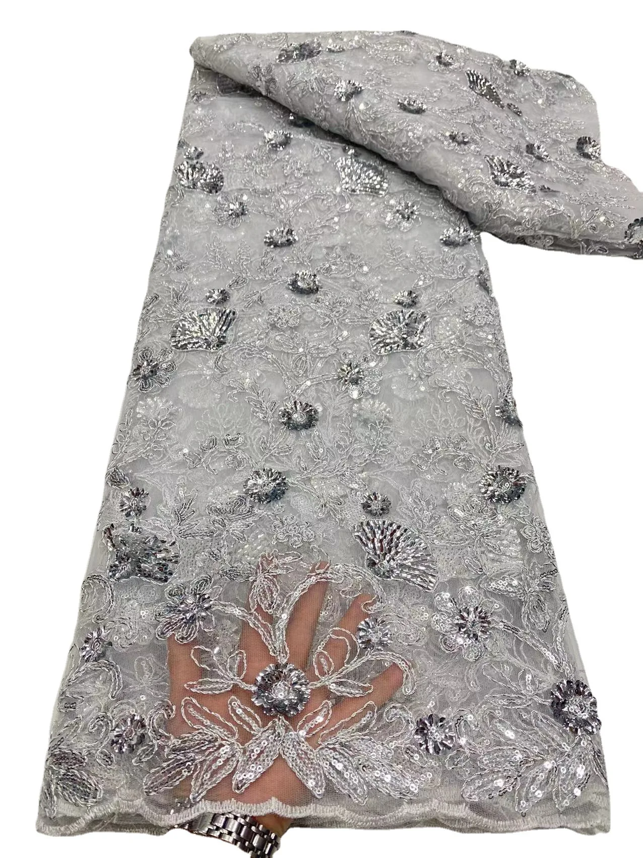 Luxury Lace Fabric Dubai Hand Beaded Tulle Lace Fabric Embroidered Applique African Nigerian Fabric For Sewing