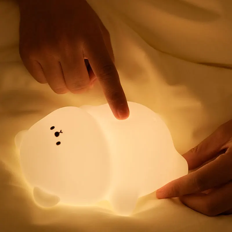 Bear Night Light LED Modern Design Cute Silicone Animal for Living Room with USB Rechargeable Battery 5V Emitted Colorful Switch