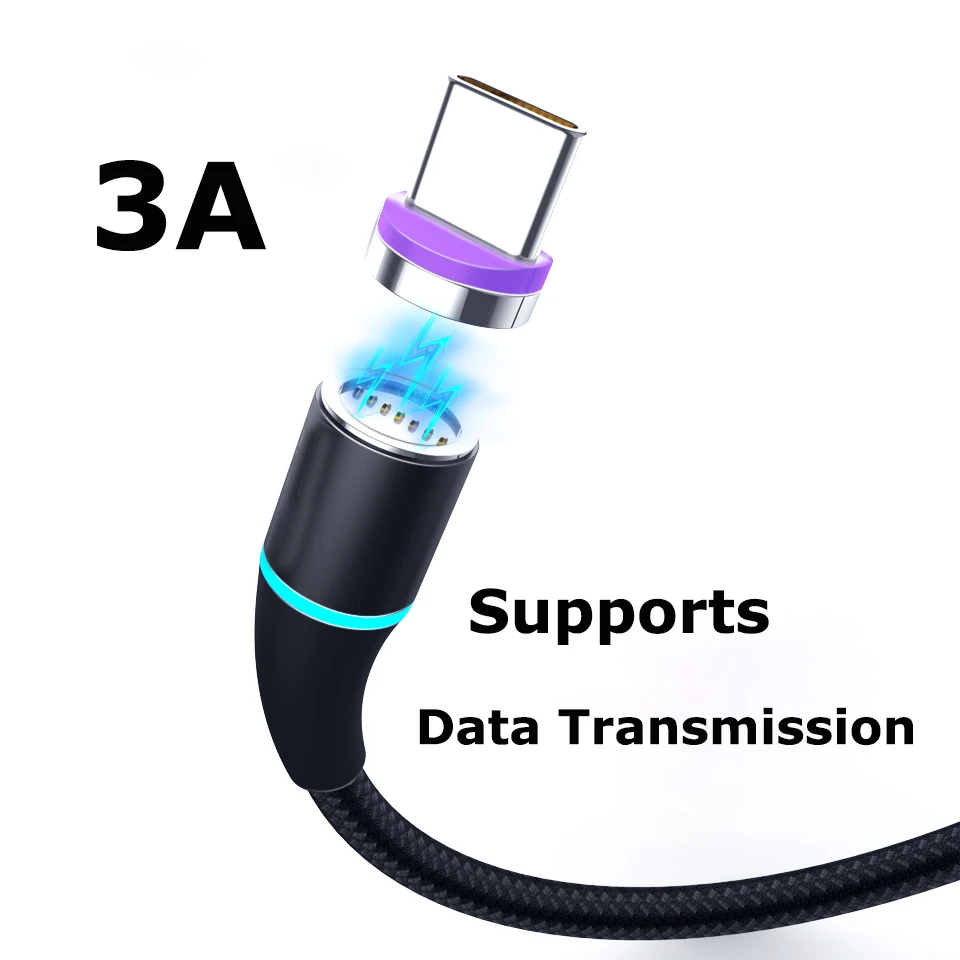 metal rock usb c type c 3.0 amp fast charge mobile charger charging data cable magnetic usb cable