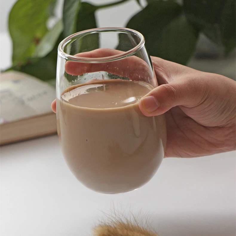 400ml Glass Cup Household juice cup with no lid On hand cup Milk Glass water mug round straight glass