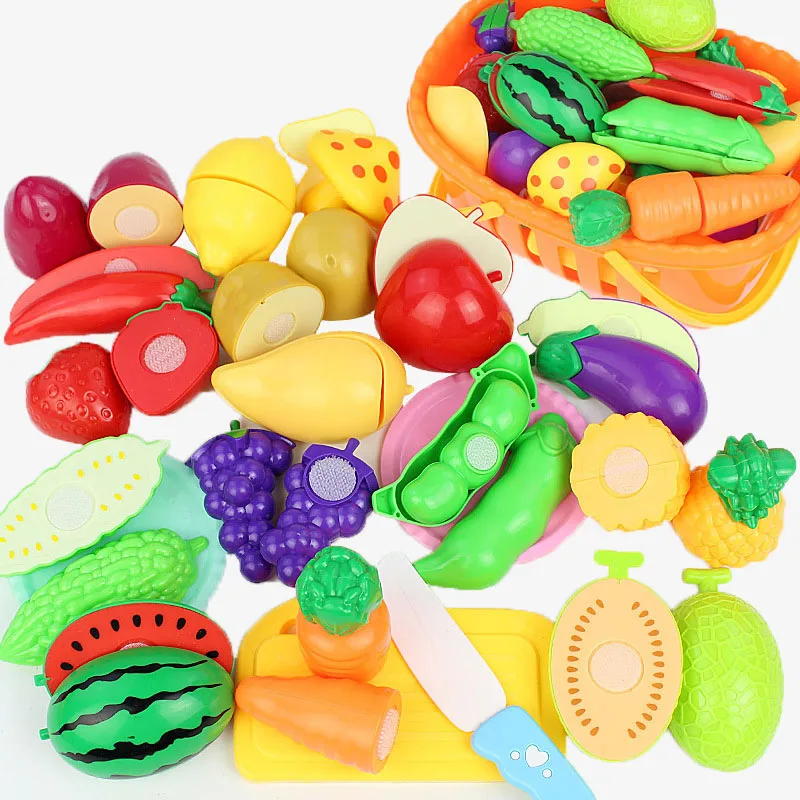 Children cut fruit and vegetable cake pizza play house kids kitchen set toy dining table
