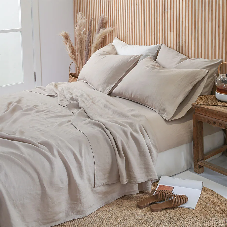 Selling Queen Size 100% Pure French Linen Organic Flax Linen Stone Washed Linen Bedding Set Duvet Cover