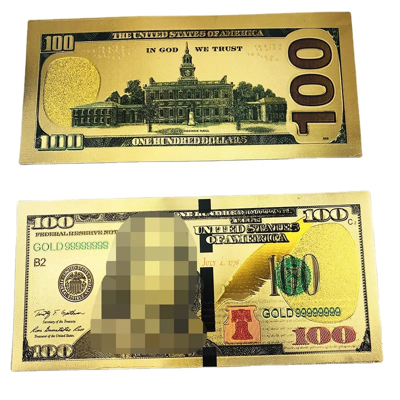 Custom Currency Us Dollar Euro Pure Gold Foil Banknote With Color Printing