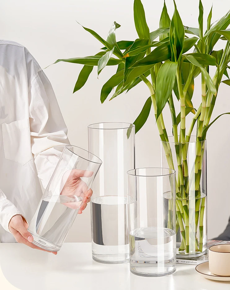 large acrylic anti-fall clear Flower Vase,   transparent straight tube cylinder vase decoration for living room